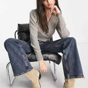 FREE PEOPLE Going for Gold Metallic Wrap Cropped Sweater | Size XS